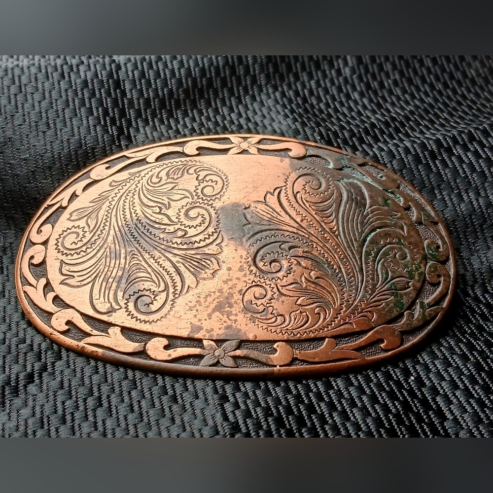 Engraved Copper Belt Buckle - Picture 2 of 10